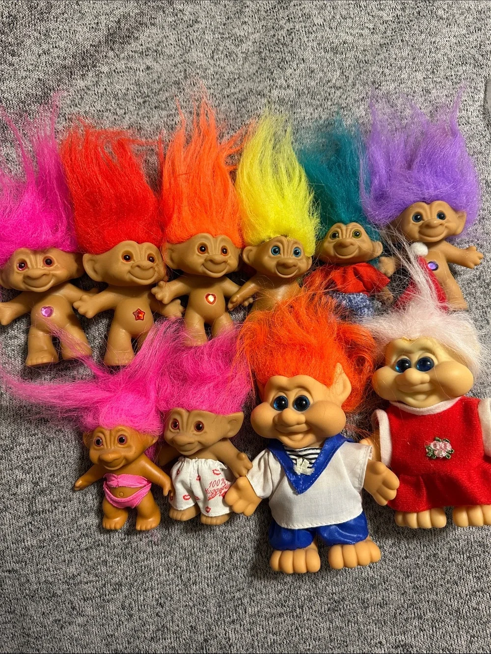 Vintage Troll Dolls Lot with Bright Multicolor Hair - Assorted Kids Toys